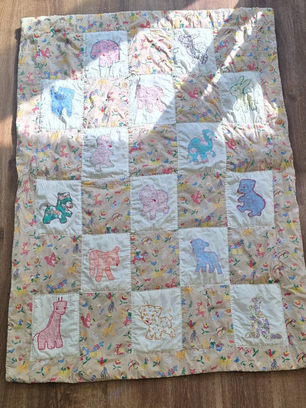 Vintage handmade baby quilt wall decor